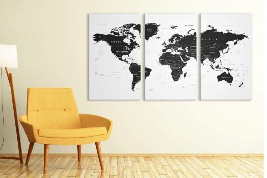 Map Of The World Abstract Watercolour Canvas Print Framed Wall Art Picture B&W 