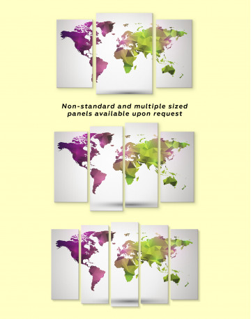 Purple and Green Geometric World Map Canvas Wall Art - image 2