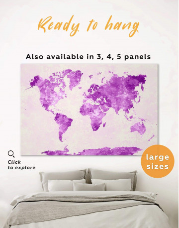 Violet Watercolor World Map Canvas Wall Art