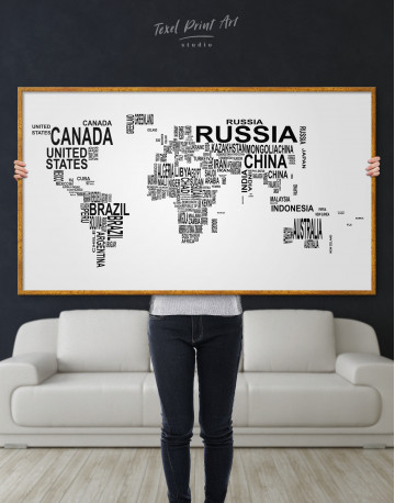 Framed Abstract Word World Map Canvas Wall Art - image 4