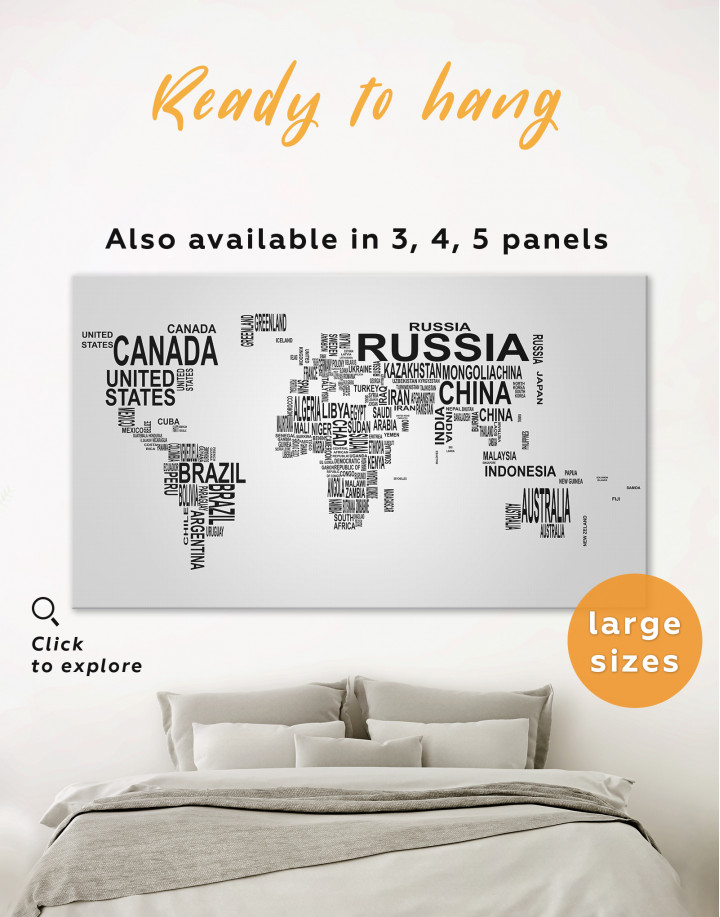 Abstract Word World Map Canvas Wall Art