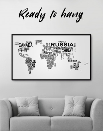 Framed Abstract Word World Map Canvas Wall Art - image 3