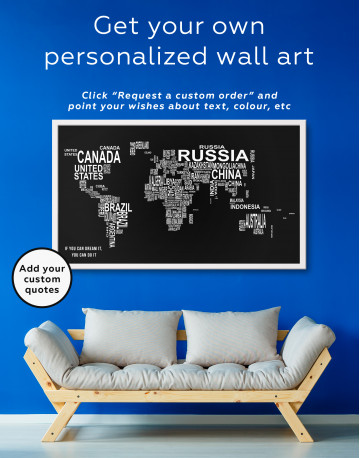 Framed Abstract Word World Map Canvas Wall Art - image 2