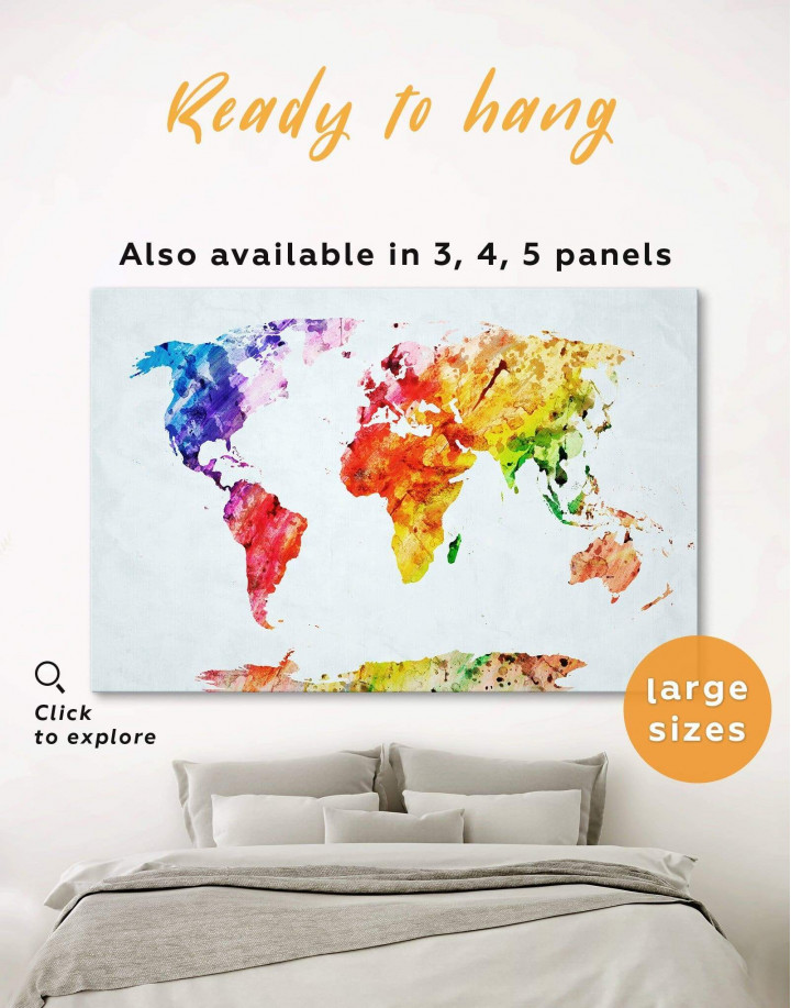 Multicolored Abstract World Map Canvas Wall Art