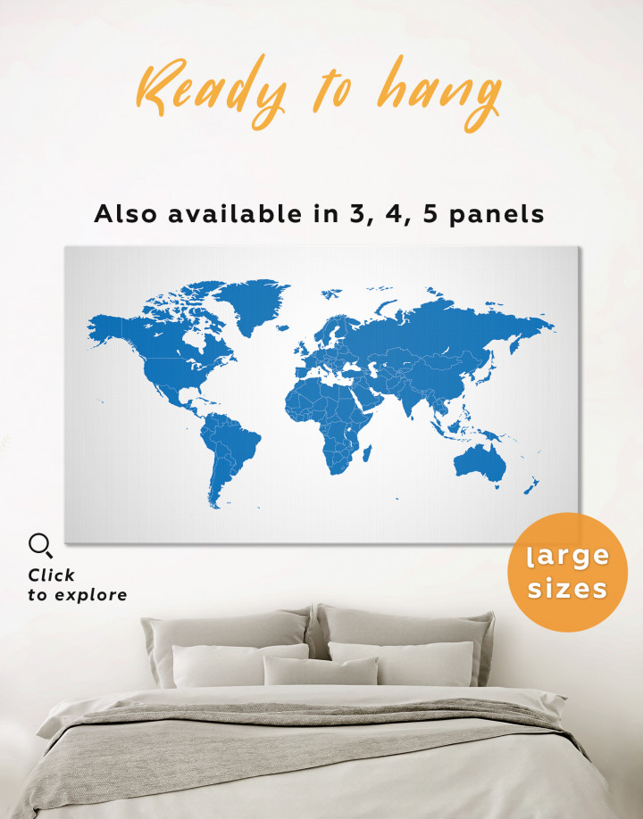 Blue Abstract Map of the World Canvas Wall Art