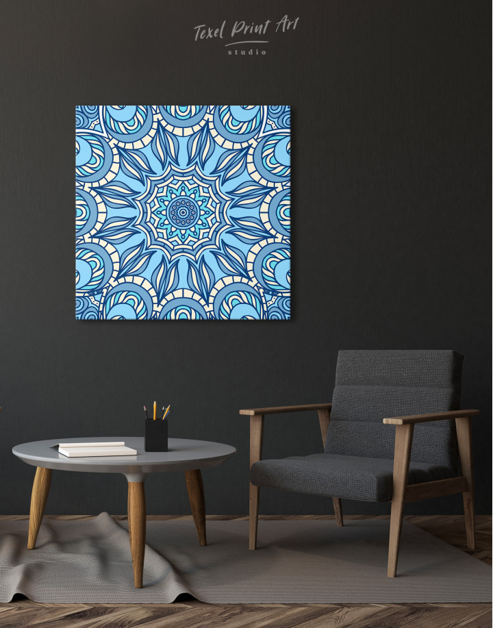 Light Blue Indian Mandala Canvas Wall Art