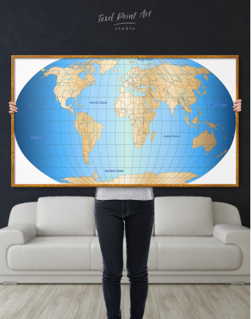 Framed Abstract World Map With Oceans Canvas Wall Art - image 2