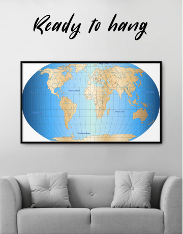 Framed Abstract World Map With Oceans Canvas Wall Art - image 1