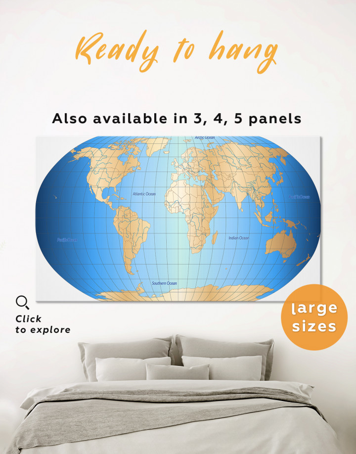 Abstract World Map With Oceans Canvas Wall Art