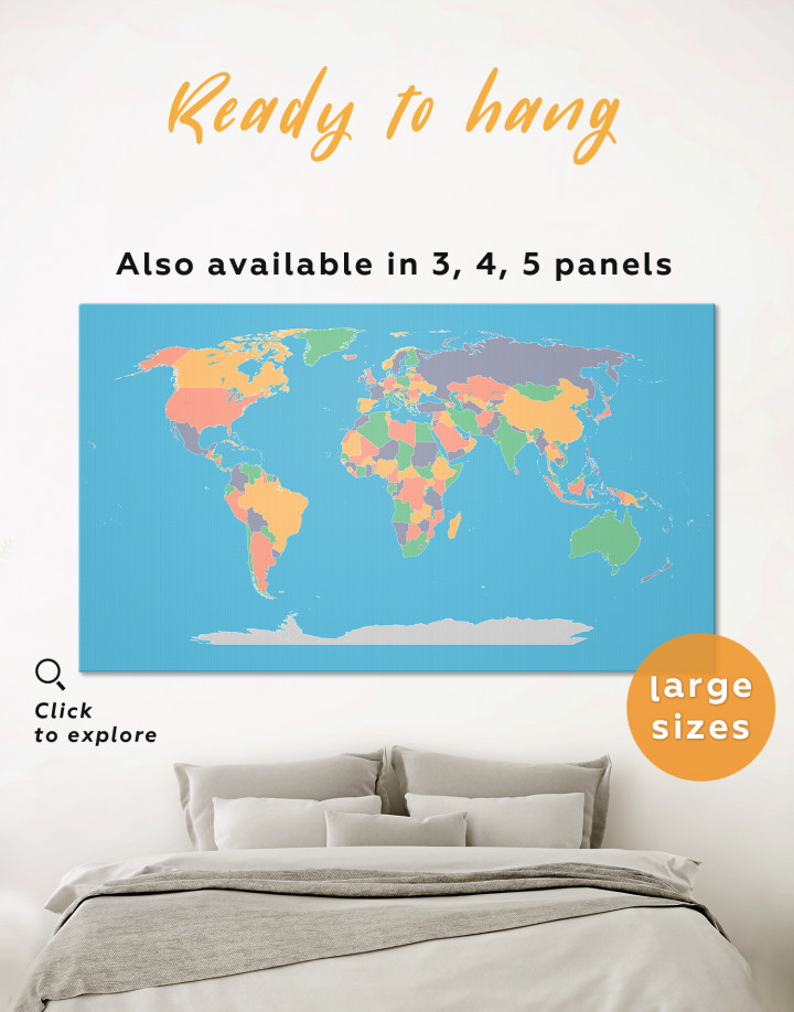 Abstract Multicolor World Map Canvas Wall Art