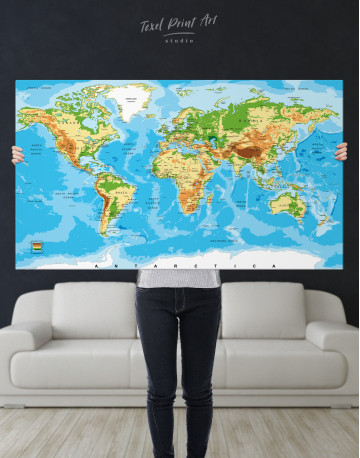 Physical World Map with Countries Canvas Wall Art - image 5