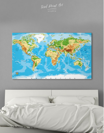 Physical World Map with Countries Canvas Wall Art - image 7