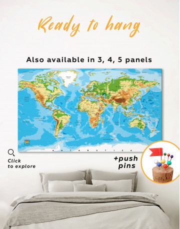 Physical World Map with Countries Canvas Wall Art - image 6