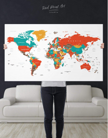 Modern World Map With Pins Canvas Wall Art - image 2
