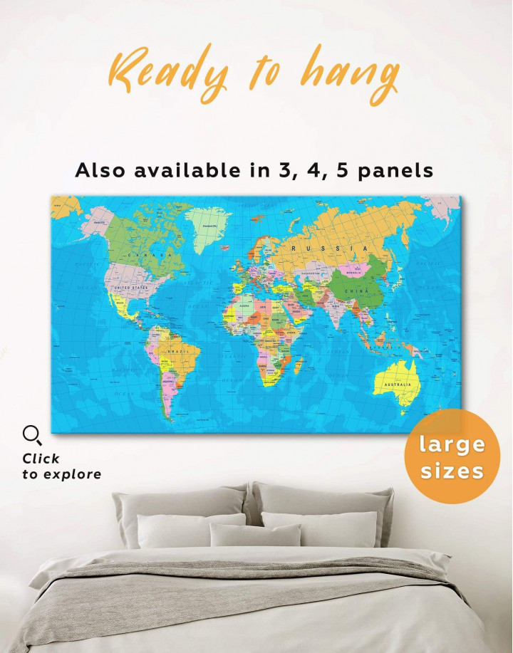 Travel Map with Pins Detailed Canvas Wall Art