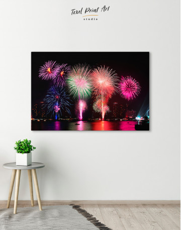 Fireworks on Night Cityscape Canvas Wall Art - image 4