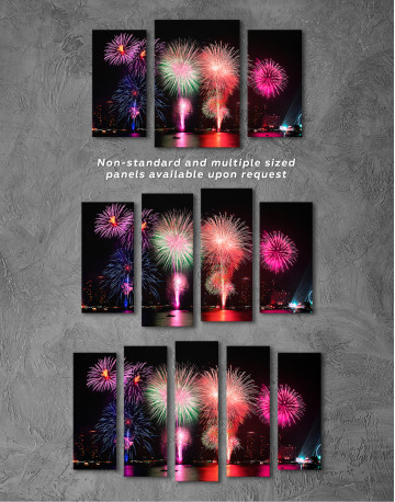 Fireworks on Night Cityscape Canvas Wall Art - image 1