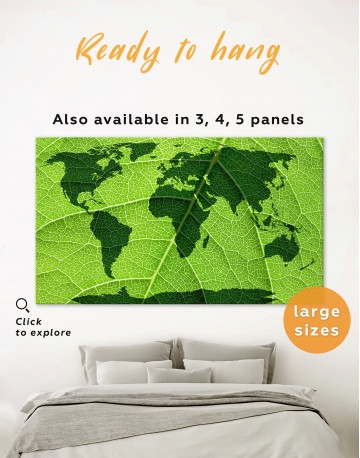 Green Leaf World Map Canvas Wall Art