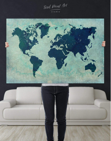 Modern Navy Blue World Map Canvas Wall Art - image 5