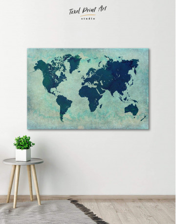 Modern Navy Blue World Map Canvas Wall Art