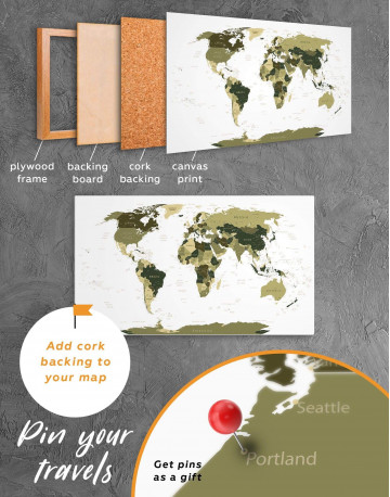 Olive Green Travel Push Pin World Map Canvas Wall Art - image 4