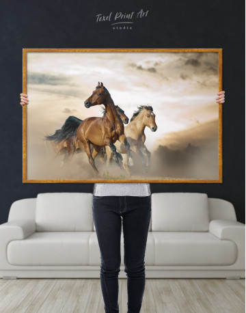 Framed Wild Horses Running Desert Canvas Wall Art - image 1