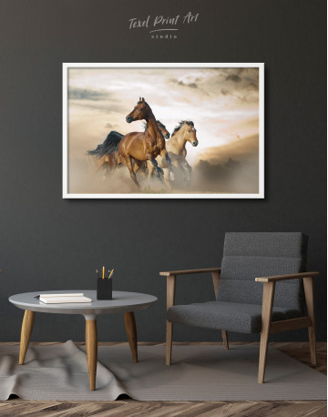 Framed Wild Horses Running Desert Canvas Wall Art