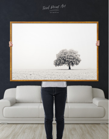 Framed Black and White Lonely Tree Canvas Wall Art - image 2