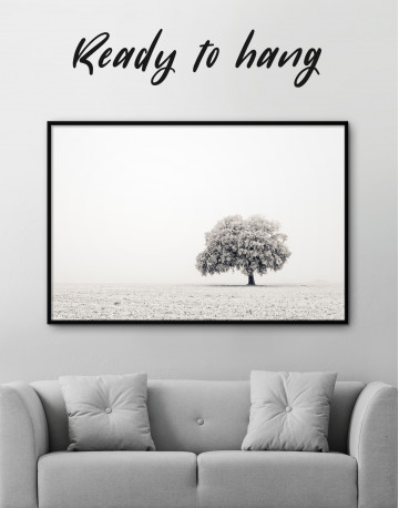 Framed Black and White Lonely Tree Canvas Wall Art - image 1