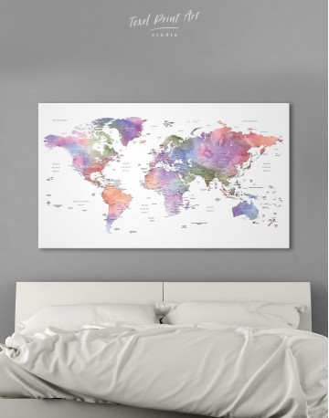 Violet Watercolor Push Pin World Map Canvas Wall Art - image 1