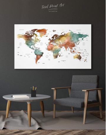 Watercolor Pushpin World Map Canvas Wall Art - image 6