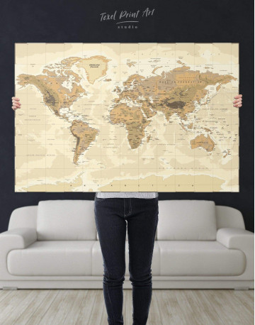 Classic Brown World Map Canvas Wall Art - image 5