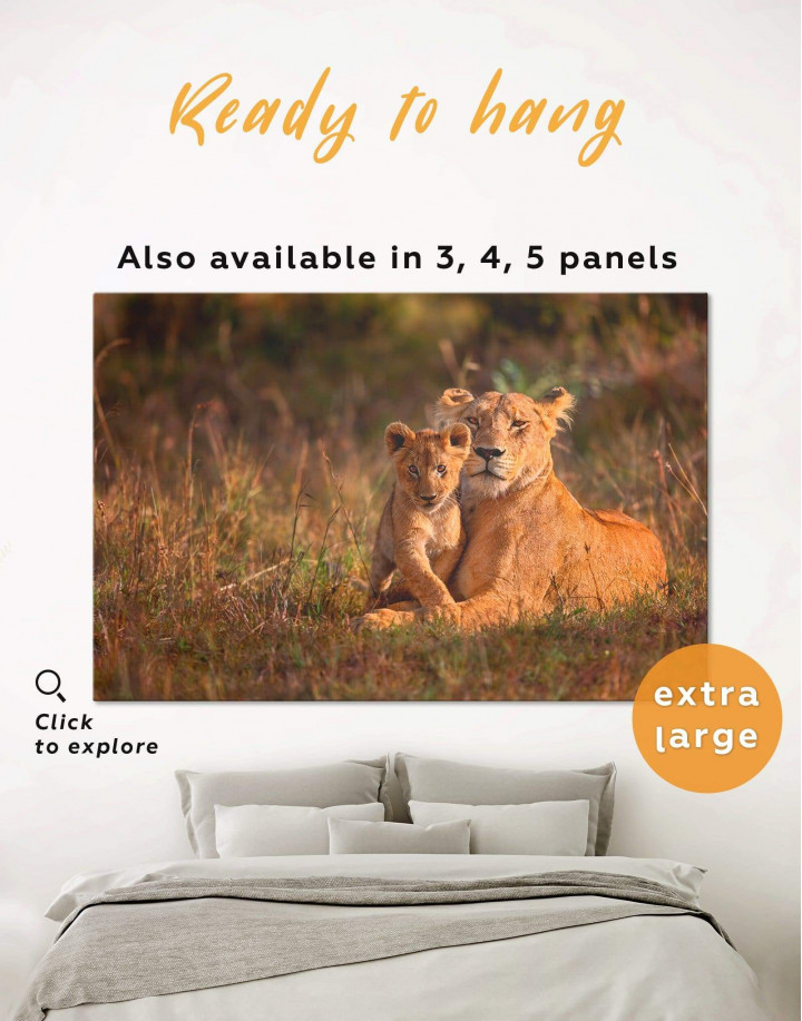 Lioness and Baby Lion Wall Art Canvas Print alt