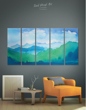 5 Panels Watercolor Abstract Mountains Canvas Wall Art