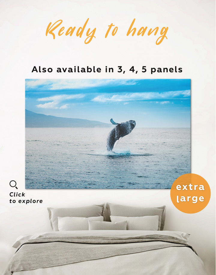 Jumping Whale in Ocean Canvas Wall Art