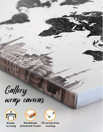 Modern Black and White World Map Canvas Wall Art - image 4
