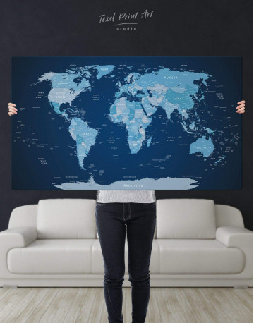 Deep Blue Push Pin World Map Canvas Wall Art - image 2