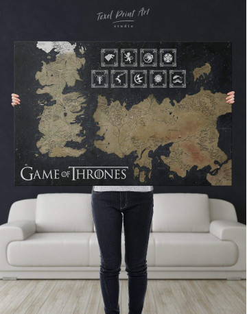 Game of Thrones Map with Houses Sigil Canvas Wall Art - image 1