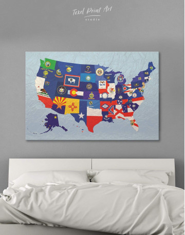 USA Map with Flags Canvas Wall Art