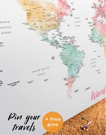 World Map with Cities Canvas Wall Art - image 4
