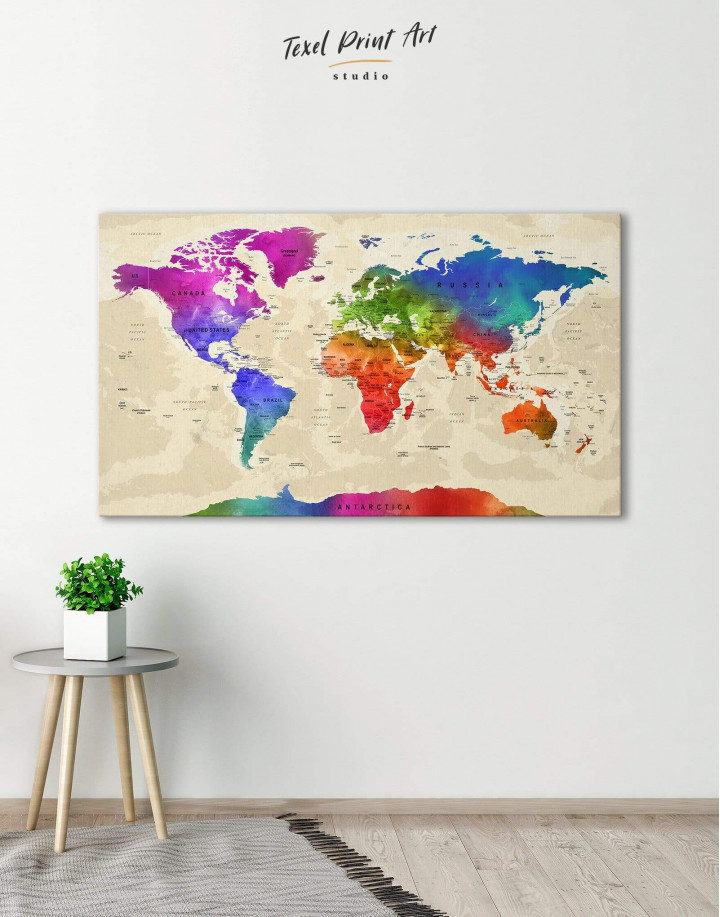 Rainbow Travel Map Canvas Wall Art