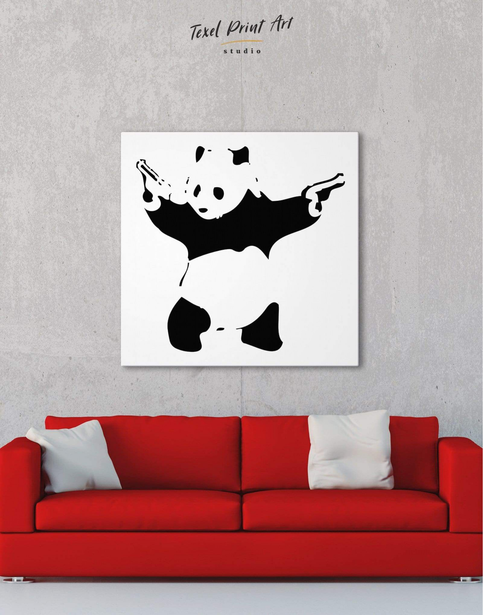 Banksy Panda with Guns up canvas wall art Wood Framed Ready to Hang XXXL 