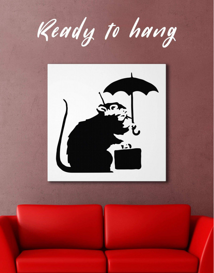 Umbrella Suitcase Rat Canvas Wall Art