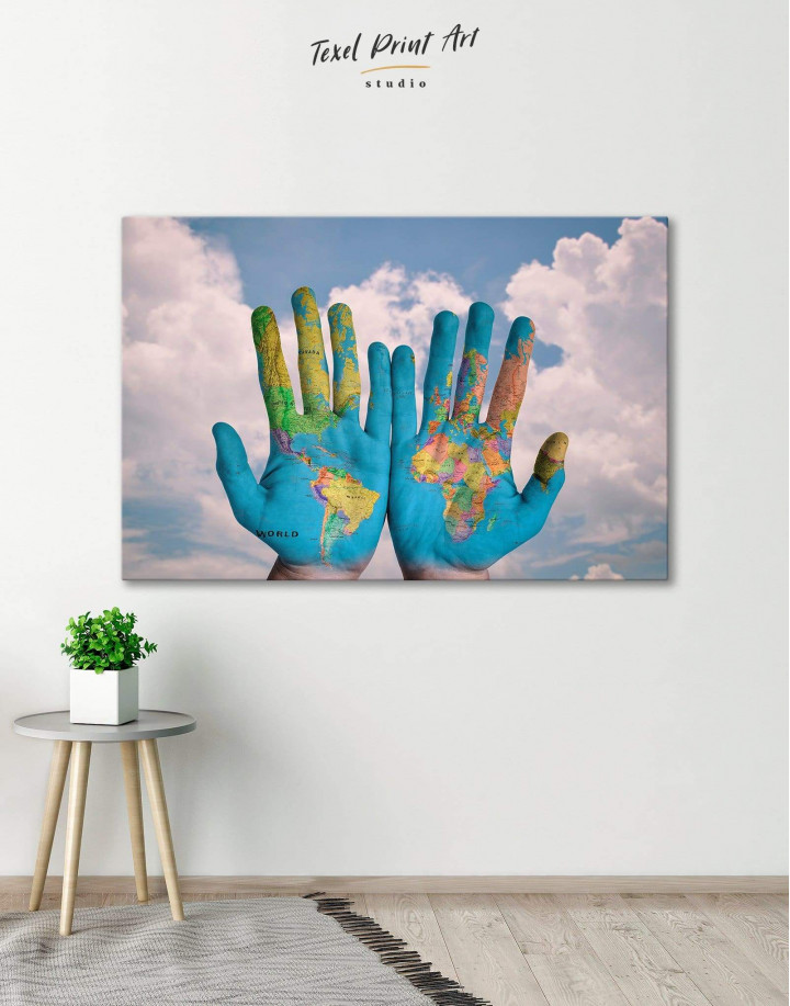 Multicolor Map On Hands Canvas Wall Art
