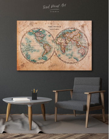 Rustic Hemispheres World Map Canvas Wall Art