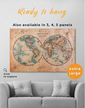 Rustic Hemispheres World Map Canvas Wall Art - image 1