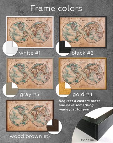 Framed Rustic Hemispheres World Map Canvas Wall Art - image 2