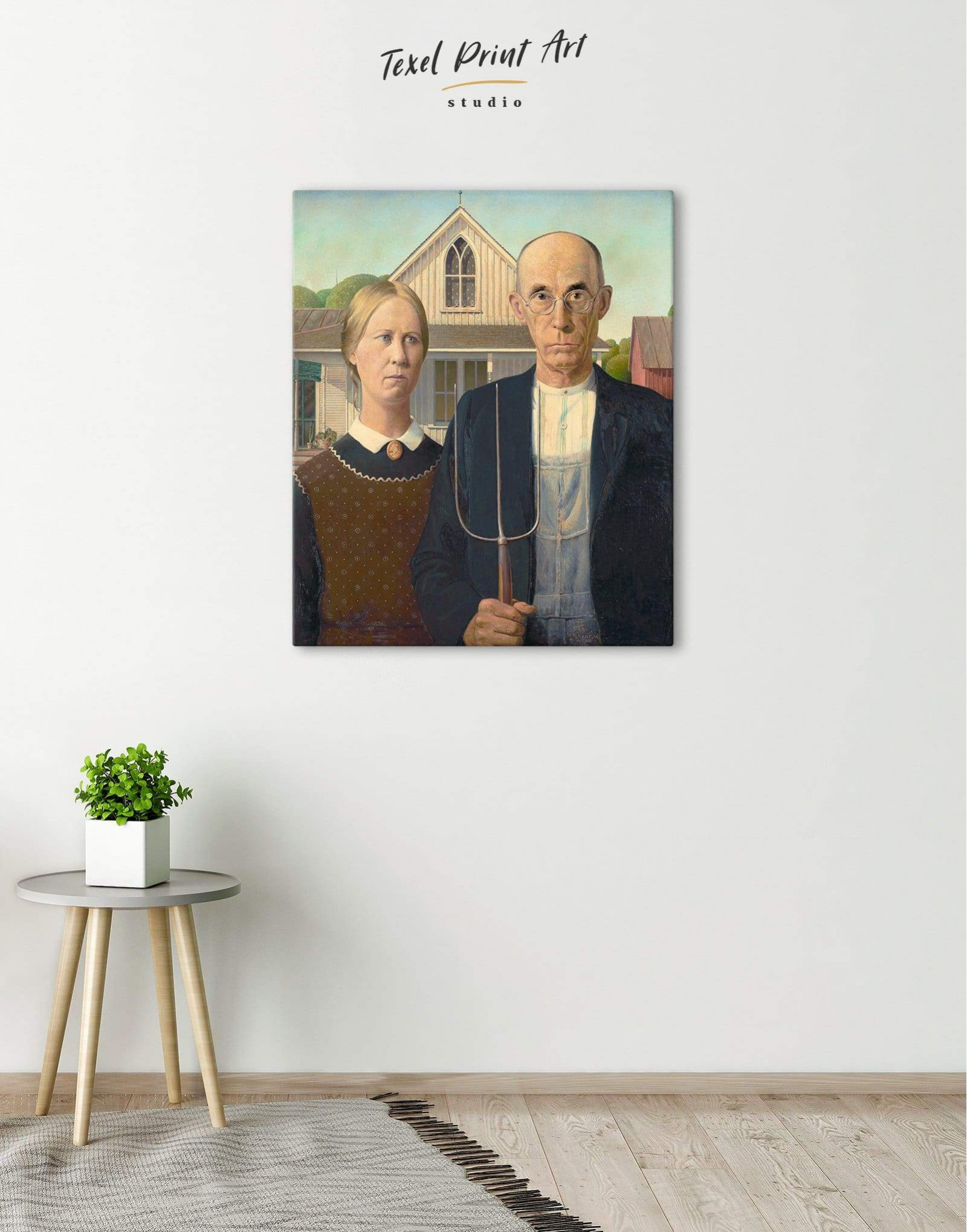 Grant Wood American Gothic Vintage SINGLE CANVAS WALL ART Picture Print