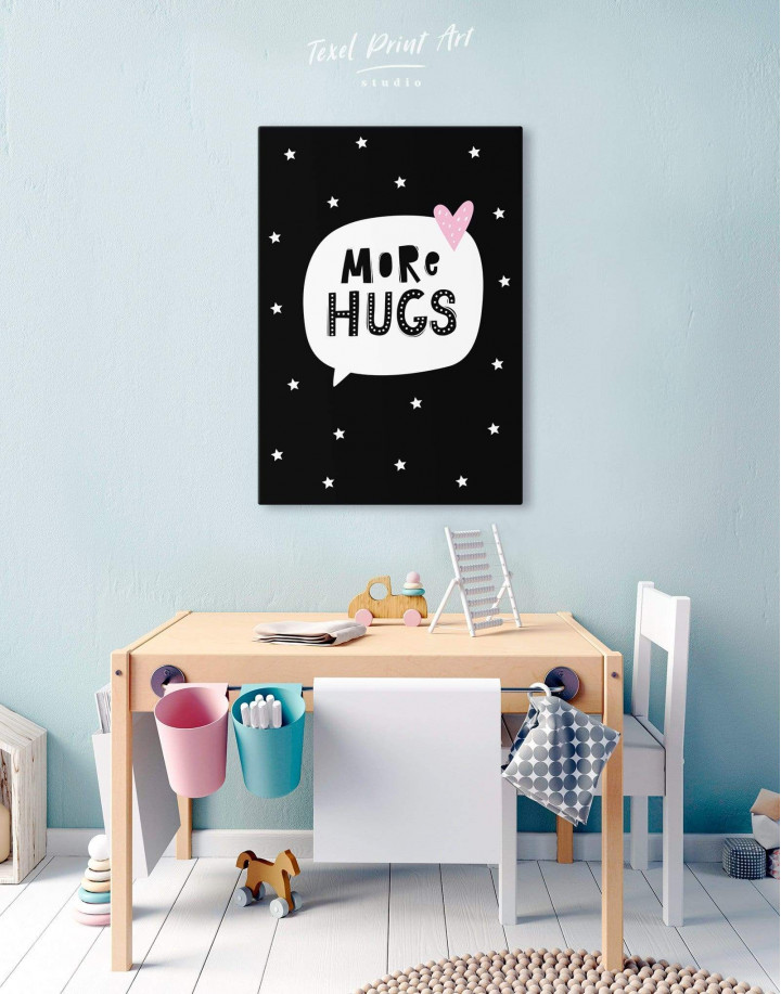 Black and White More Hugs Canvas Wall Art