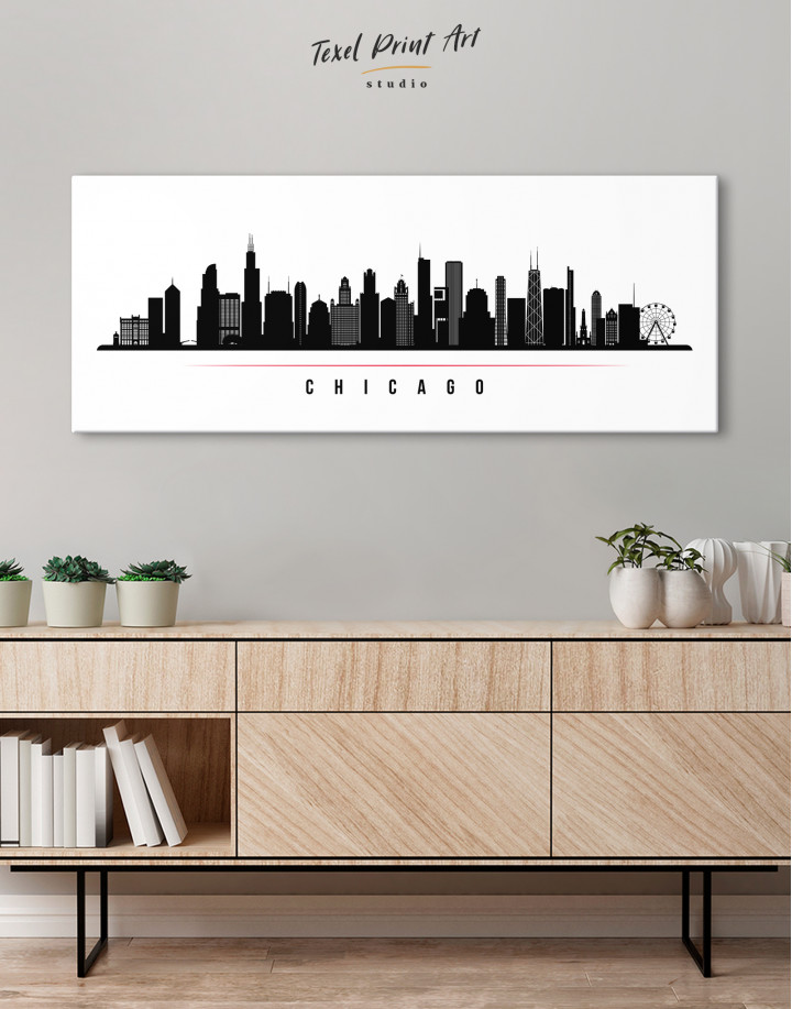 Panoramic Chicago Silhouette Canvas Wall Art